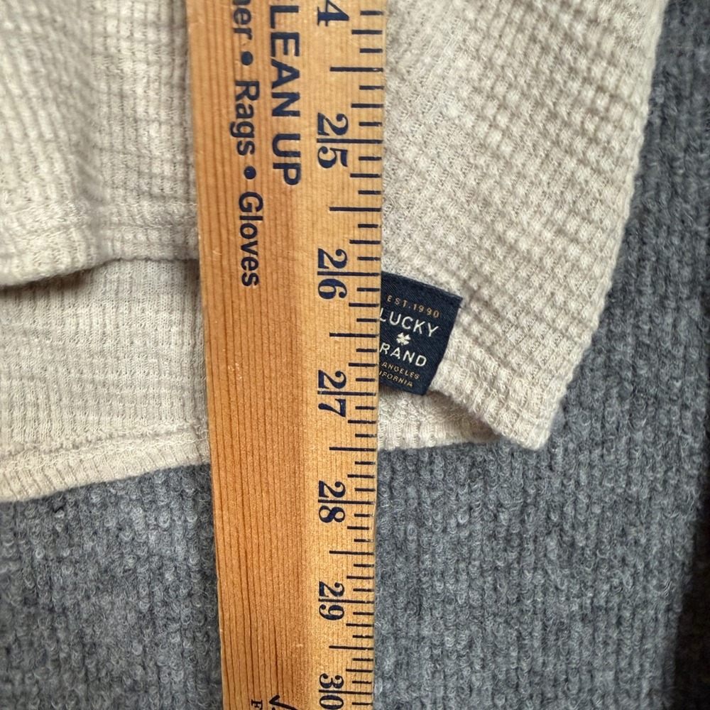 Lucky Brand Size XL Henley Shirt Hoodie Tan Cotton Cloud Waffle Button Pullover - Picture 8 of 9